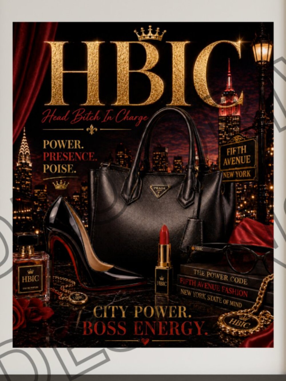 HBIC Energy Glam Wall Prada Art Print Black Gold Decor Head Bitc_ In Charge